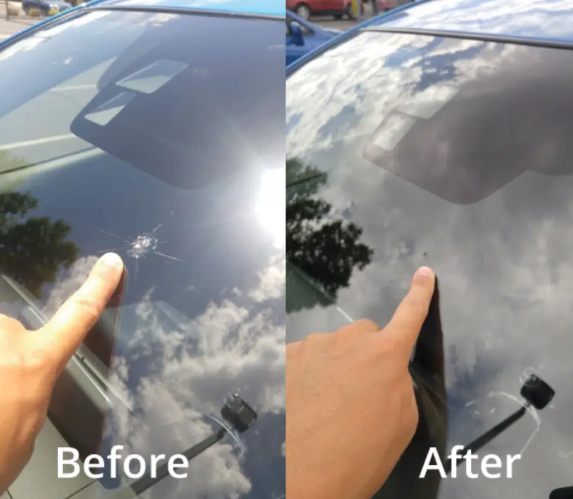 Windshield chip repair before and after — Hampton Roads VA